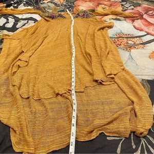 Free People mustard yellow boho cold shoulder dress crochet and asymmetrical hem